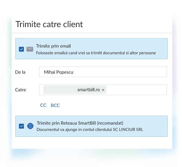 trimite catre client